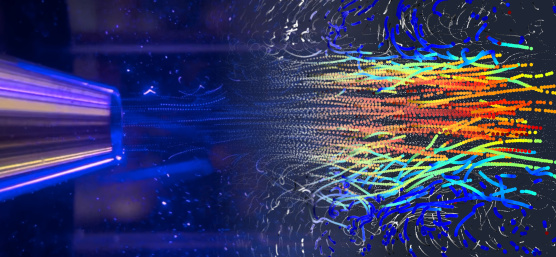 Visualisation des flux à l'aide de trajectoires de particules codées par couleur issues d'une analyse par caméra event-based sur un jet stream