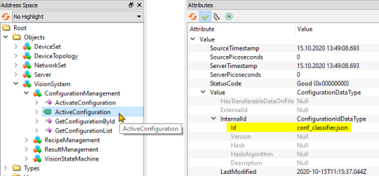 Dans le nœud ActiveConfiguration, l'id conf_classifier.json est édité en tant que valeur.