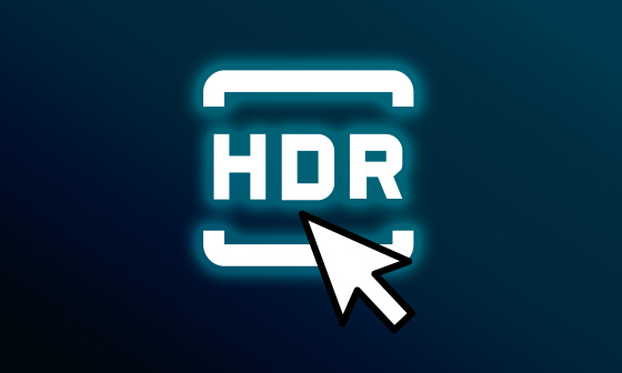 Icône HDR avec une flèche cliquable sur fond sombre