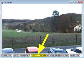 Dans la vue en direct de la caméra, vous pouvez contrôler la fréquence d’images actuelle, sous l’image.