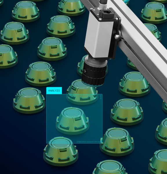 Contrôle de qualité par intelligence artificielle de pièces sur un tapis roulant.