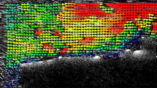 Visualisation des données de flux à l'aide de vecteurs codés par couleur issus de l'analyse par caméra event-based