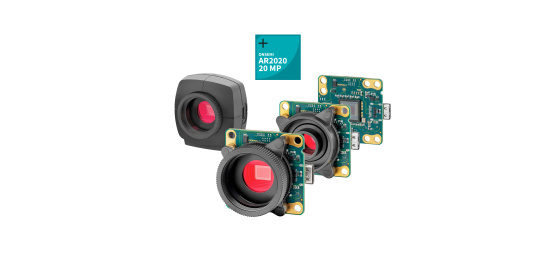 4 variantes de modèles de caméras IDS uEye XLE et Icon portant l'inscription "onsemi AR2020 20 MP