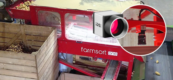 Une caméra industrielle IDS surveille le tri de pommes de terre dans l'installation farmsort