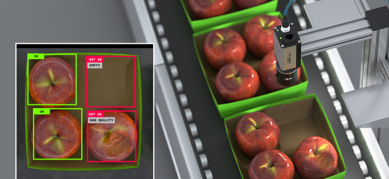 IDS NXT vérifie l'intégrité et la qualité des pommes sur un tapis roulant