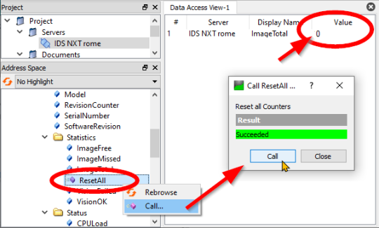 ResetAll et Call permettent de remettre à zéro le compteur d'images auquel on est abonné.