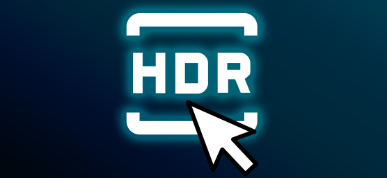 Icône HDR avec une flèche cliquable sur fond sombre