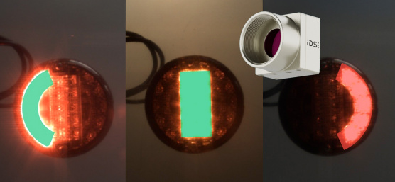 3 clichés de contrôle d'un feu arrière à plusieurs chambres avec une caméra industrielle IDS uEye XCP
