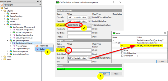 La préparation de la fonction GetRecipeListFiltered est indiquée étape par étape.