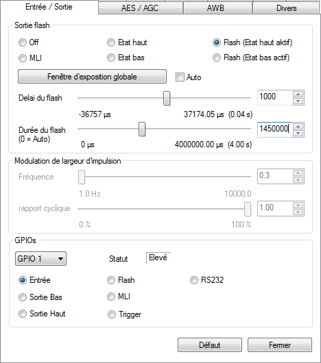 Capture d'écran Réglage Flash Delay Duration