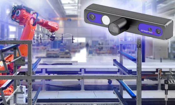 Un système de mesure 3D avec des caméras Ensenso C inspecte les conteneurs et leur chargement et déchargement automatiques par un robot