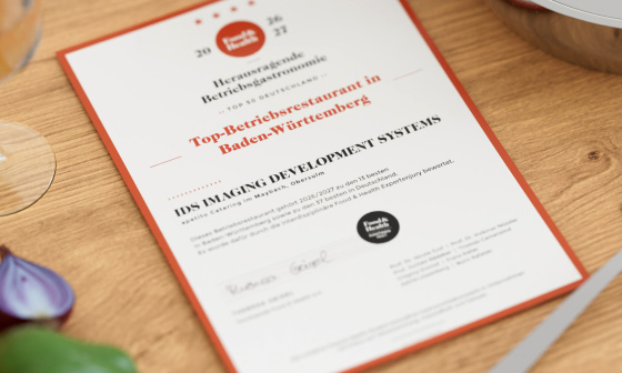 Certificat « Meilleur restaurant d'entreprise du Bade-Wurtemberg » décerné par IDS