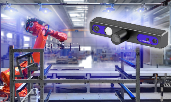 Système de mesure 3D avec caméras Ensenso C pour l'inspection de conteneurs ainsi que pour leur chargement et déchargement automatiques par robot