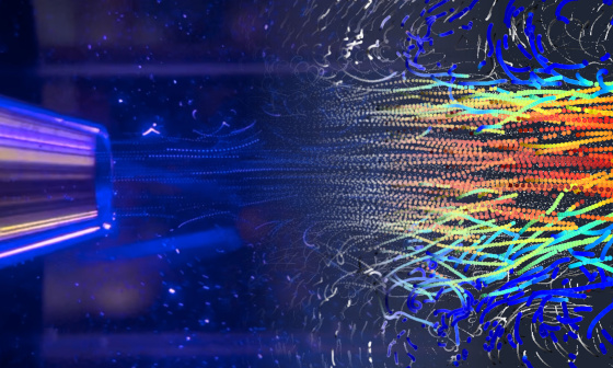 Visualisation des flux à l'aide de trajectoires de particules codées par couleur issues d'une analyse par caméra event-based sur un jet stream