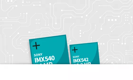 Représentation stylisée d'une platine, dont deux boîtes portant les noms des capteurs IMX540 et IMX542