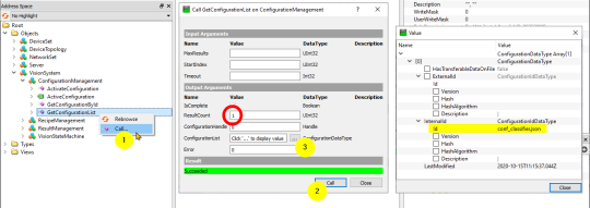 La préparation de la fonction GetConfiguationList est indiquée étape par étape.
