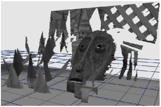 Vue de la surface 3D générée à partir de la carte de disparité et des données d'étalonnage de la caméra.