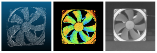 Trois représentations différentes d'une roue de ventilateur