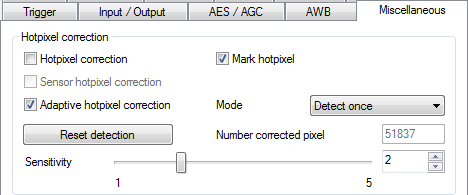 Capture d'écran de la correction adaptative des pixels chauds