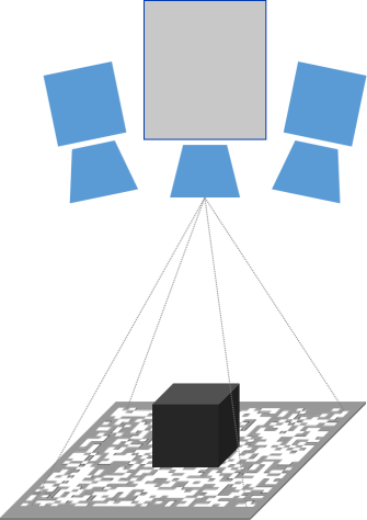 Exemple d'un projecteur de motifs avec objet noir et caméras
