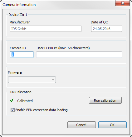 Capture d'écran des informations sur les caméras de la suite logicielle IDS.