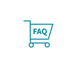 Graphisme vectoriel d'une icône de panier d'achat avec le texte « FAQ », qui symbolise les questions fréquentes sur la boutique en ligne.