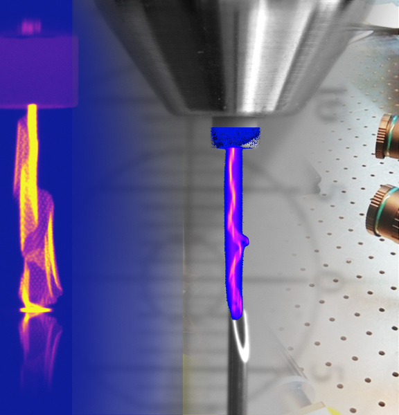 Montage d'une décharge plasma et installation de laboratoire équipée de caméras IDS sur une table optique