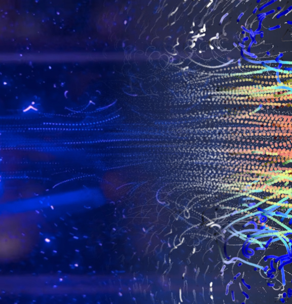 Visualisation des flux à l'aide de trajectoires de particules codées par couleur issues d'une analyse par caméra event-based sur un jet stream