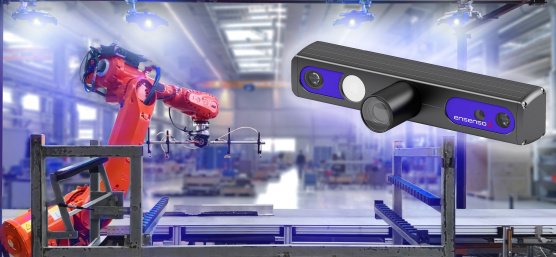 Système de mesure 3D avec caméras Ensenso C pour l'inspection de conteneurs ainsi que pour leur chargement et déchargement automatiques par robot