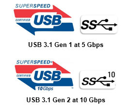 Comparaison entre SuperSpeed (Gen 1) et SuperSpeed+ (Gen 2), le taux de transfert ayant doublé