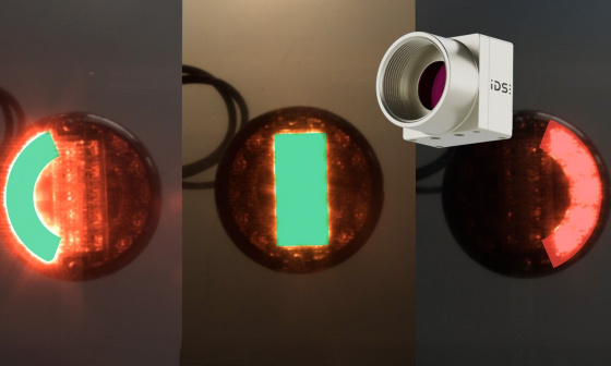 3 clichés de contrôle d'un feu arrière à plusieurs chambres avec une caméra industrielle IDS uEye XCP