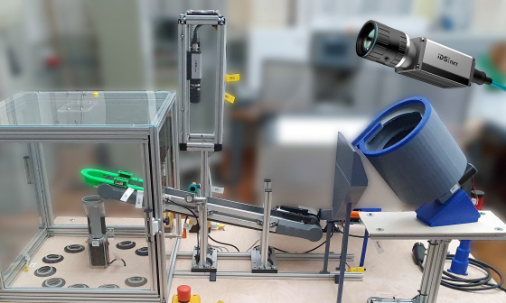 Montage expérimental d'une machine de tri de Lego avec caméra IDS IDS NXT