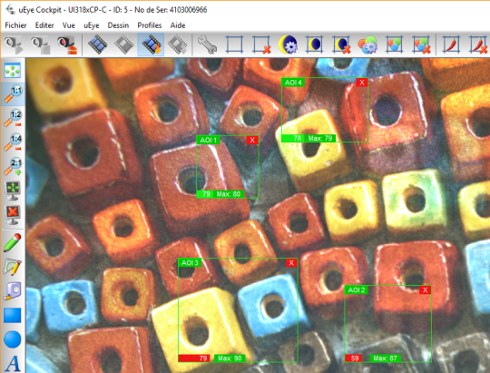 Une image est analysée par la solution de traitement d'images dans uEye Cockpit.