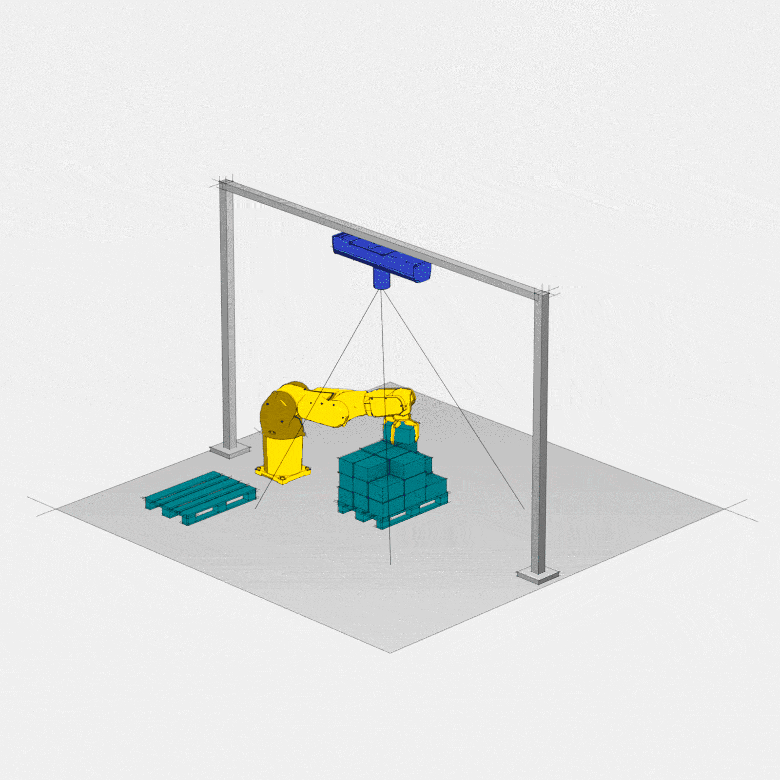 Animation montrant la caméra industrielle Ensenso C d’IDS identifiant la taille de l'objet, sa rotation et sa position réelle