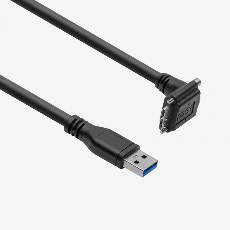 USB 3, câble standard, coudé vers le bas, à visser, 3 m